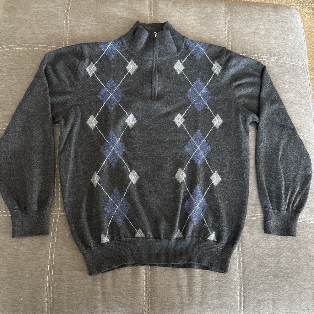 Men's Toscono 50% merino wool Zip-Up Sweater. M Made in Italy.